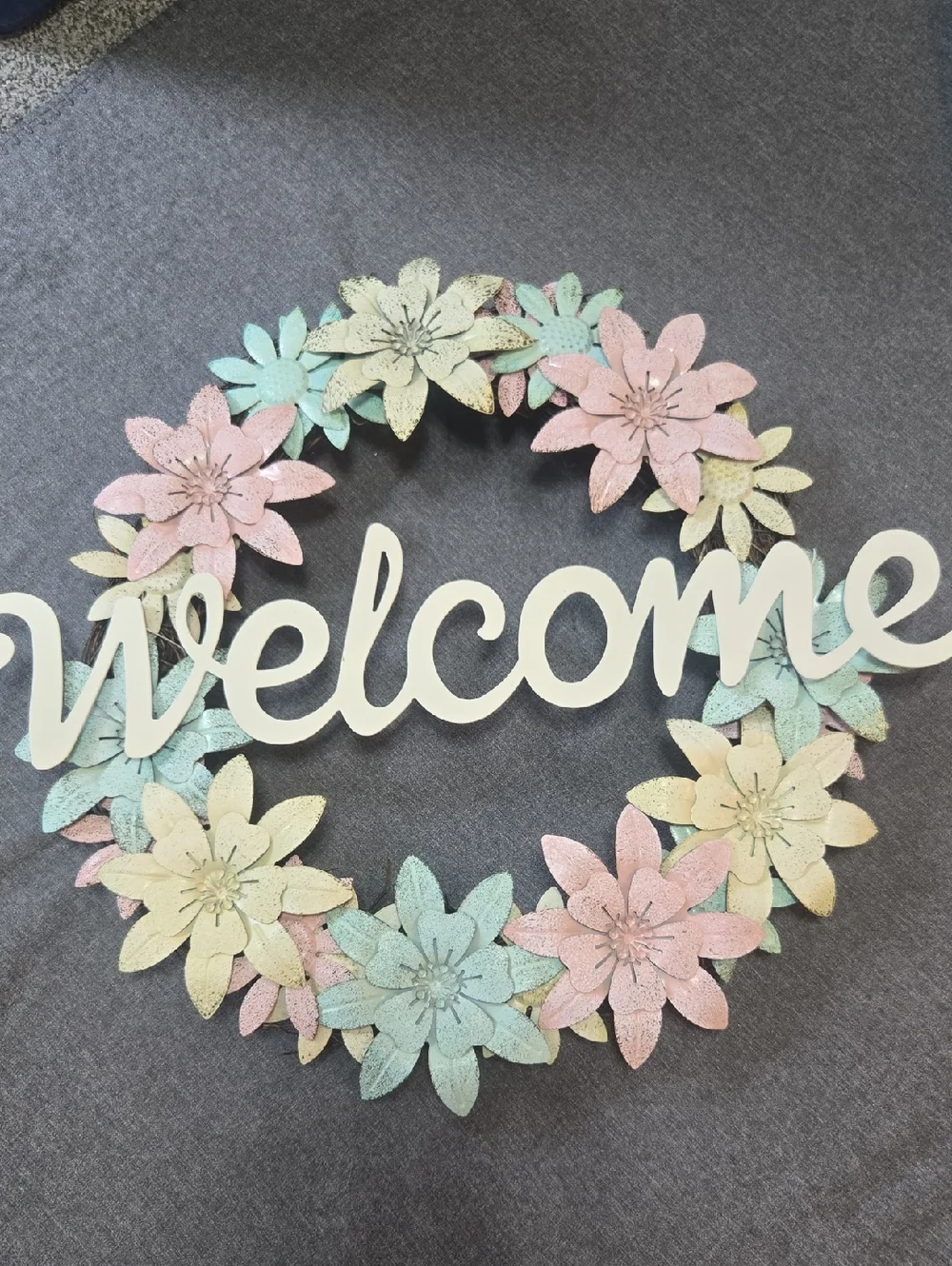 Wooden Pastel Floral Welcome Wreath